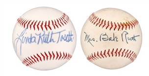 Babe Ruth Family Single Signed Baseballs (2) with Claire Ruth